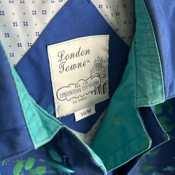 Vintage London Towne Navy Painted Trench with Pink and Green Accents 10M - Picture 2 of 15